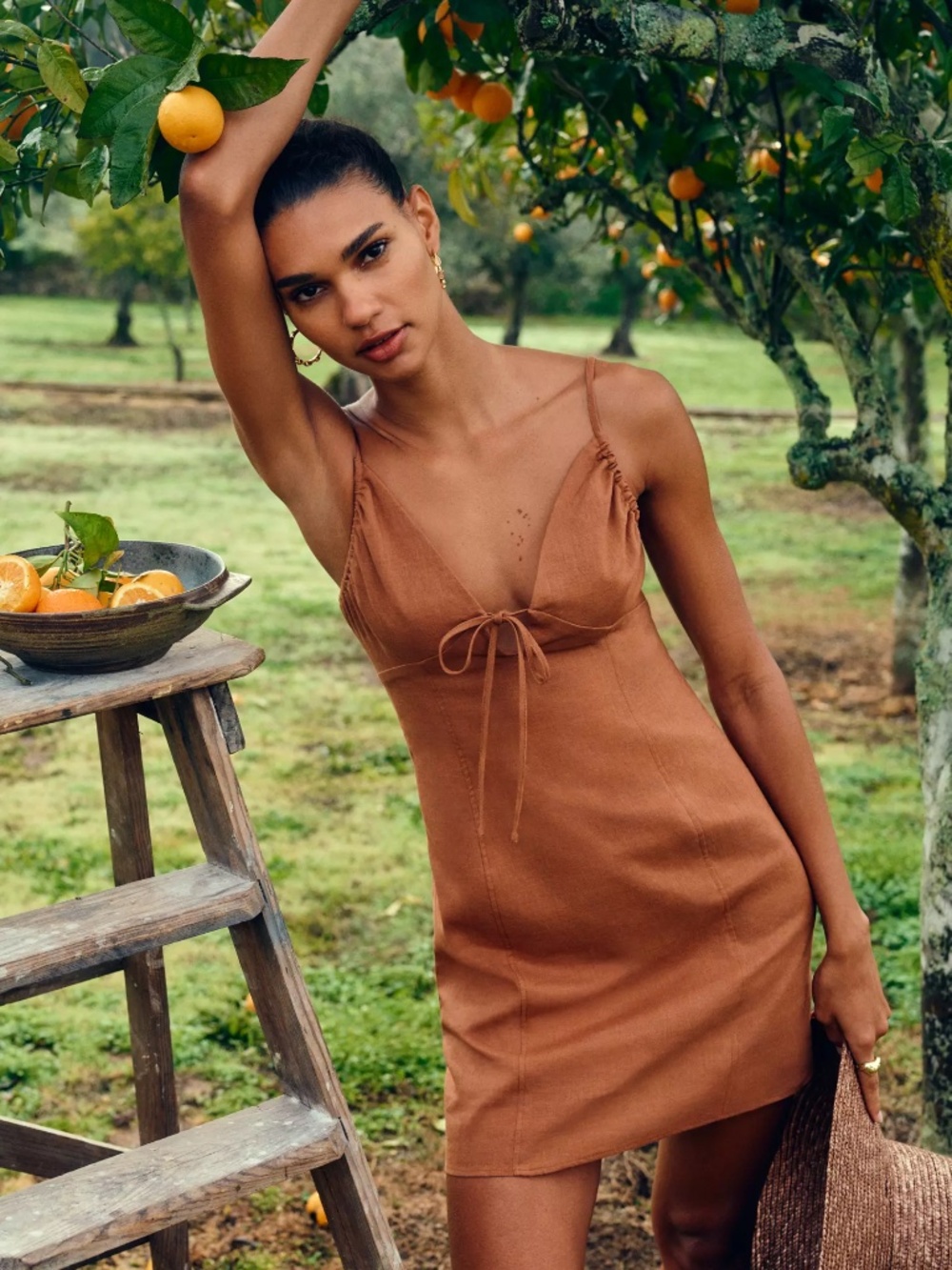Anthropologie By Anthropologie Cotton Linen Tie-Front Mini Dress in Tan nwt M